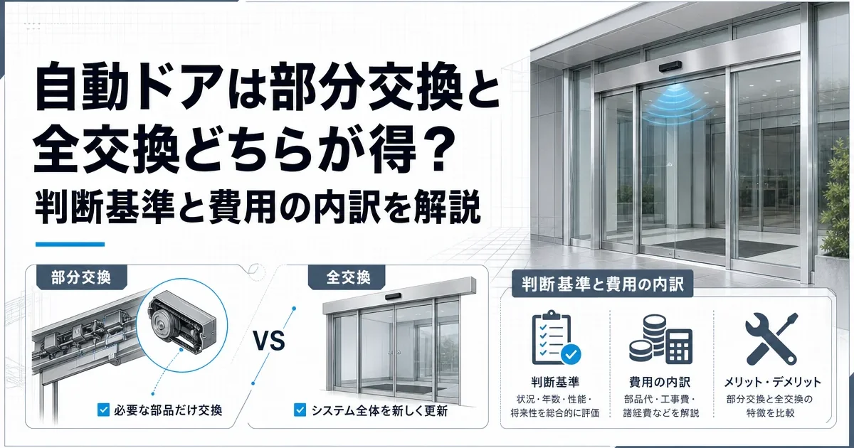 自動ドアは部分交換と全交換どちらが得？判断基準と費用の内訳を解説