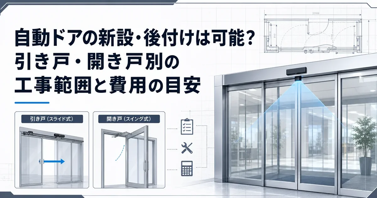 自動ドアの新設・後付けは可能？引き戸・開き戸別の工事範囲と費用の目安